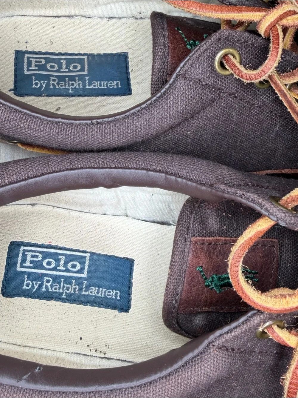Polo by Ralph Lauren Vance Side Lace Sneaker Shoes Leather Canvas Brown Mens 10D
